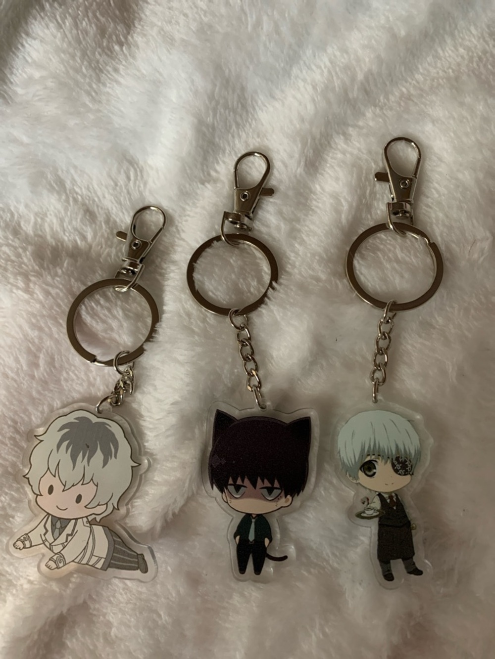 Anime Chibi Small Pets Keychain Set - Gray, Black, Mint Green